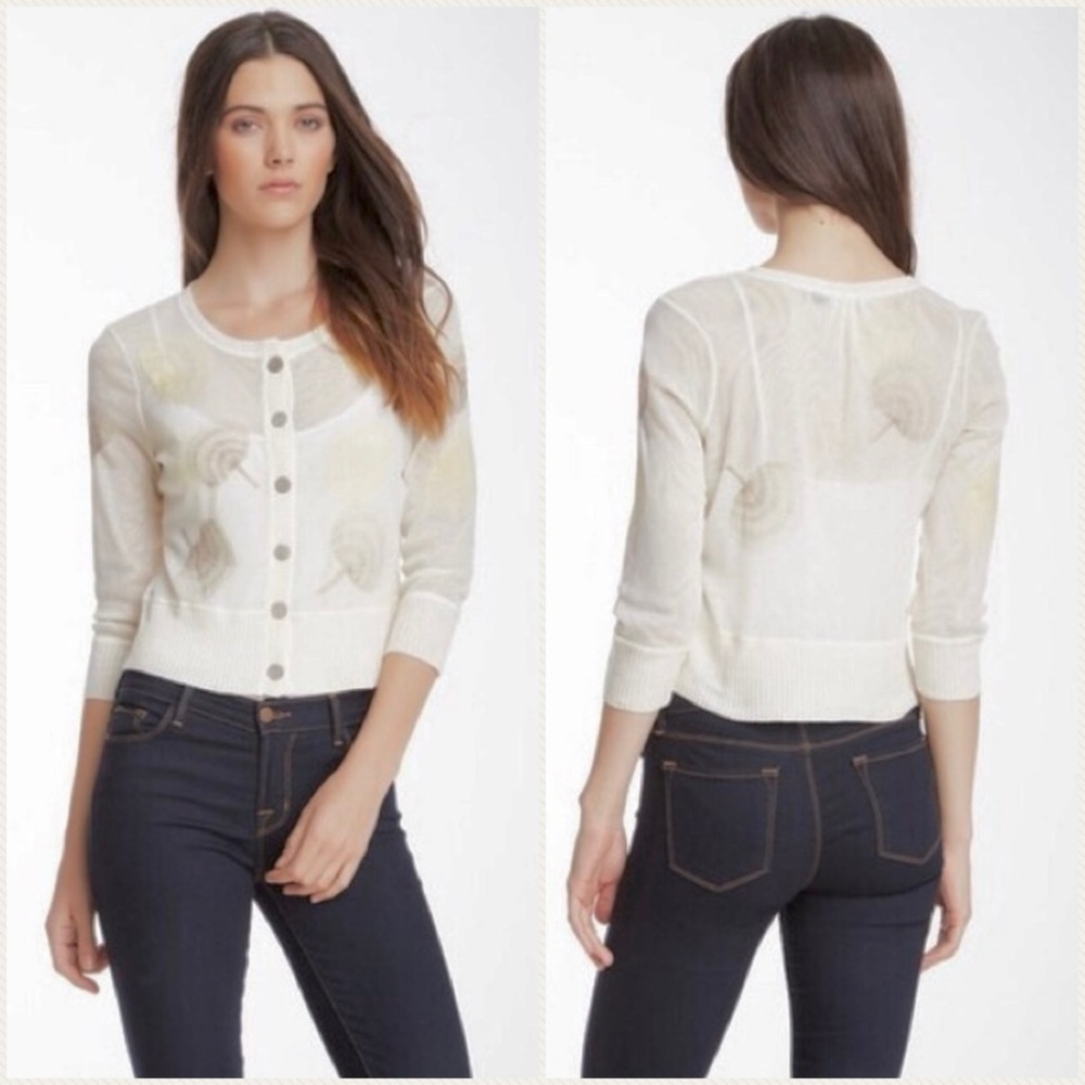 NIC+ZOE Sheer Mesh Linen Blend Ribbed Trim Button Cardigan Women’s Size Large